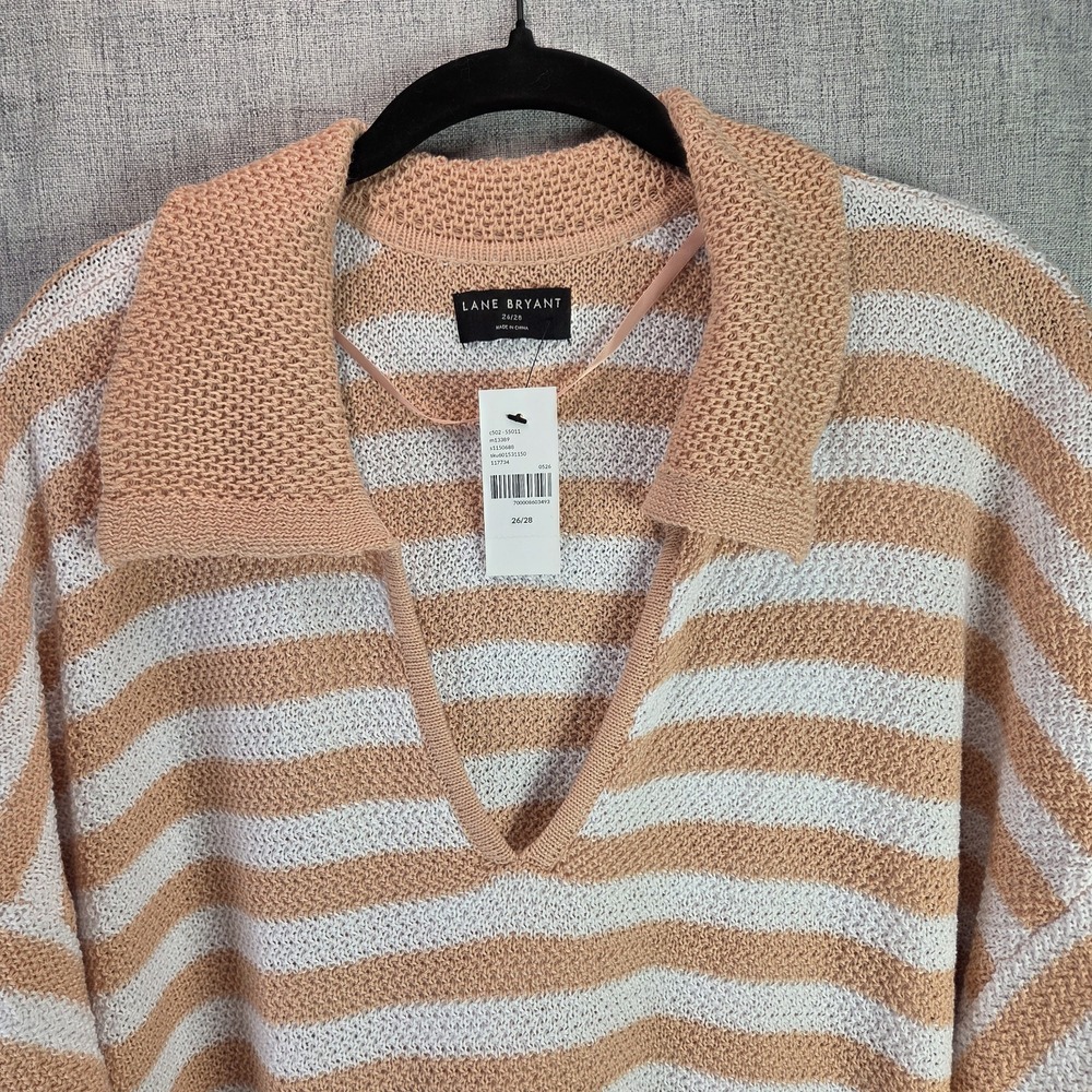 Lane Bryant Peach White Striped Coastal SS Pullover Knit Top 26/28 Beach Vacay